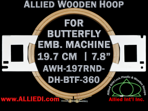 19.7 cm (7.8 inch) Round Allied Wooden Embroidery Hoop, Double Height - Butterfly 360