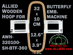32.0 x 10.0 cm (12.6 x 3.9 inch) Rectangular Allied Wooden Embroidery Hoop, Single Height - Butterfly 360
