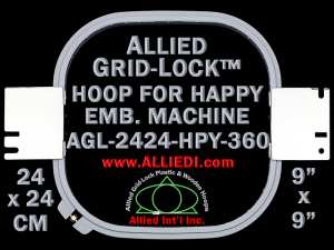 24 x 24 cm (9 x 9 inch) Square Allied Grid-Lock Plastic Embroidery Hoop - Happy 360