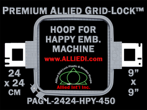 24 x 24 cm (9 x 9 inch) Square Premium Allied Grid-Lock Plastic Embroidery Hoop - Happy 450