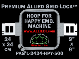 24 x 24 cm (9 x 9 inch) Square Premium Allied Grid-Lock Plastic Embroidery Hoop - Happy 500