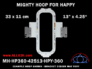 Happy 13 x 4.25 inch (33 x 11 cm) Vertical Rectangular Magnetic Mighty Hoop for 360 mm Sew Field / Arm Spacing