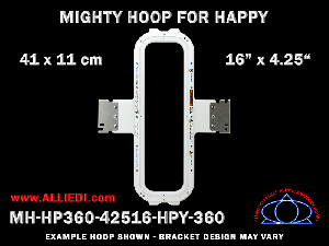Happy 16 x 4.25 inch (41 x11 cm) Vertical Magnetic Mighty Hoop for 360 mm Sew Field / Arm Spacing