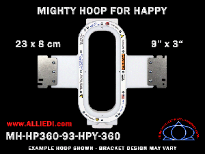 Happy 9 x 3 inch (23 x 8 cm) Vertical Rectangular Magnetic Mighty Hoop for 360 mm Sew Field / Arm Spacing