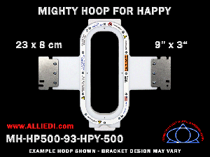 Happy 9 x 3 inch (23 x 8 cm) Vertical Rectangular Magnetic Mighty Hoop for 500 mm Sew Field / Arm Spacing