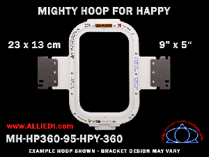 Happy 9 x 5 inch (23 x 13 cm) Vertical Rectangular Magnetic Mighty Hoop for 360 mm Sew Field / Arm Spacing