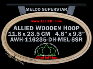 11.6 x 23.5 cm (4.6 x 9.3 inch) Oval Allied Wooden Embroidery Hoop, Double Height - Melco Superstar (SSR) Flat Table