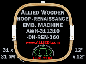 31.1 x 31.0 cm (12.2 x 12.2 inch) Rectangular Allied Wooden Embroidery Hoop, Double Height - Renaissance 360