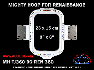 Renaissance 9 x 6 inch (23 x 15 cm) Vertical Rectangular Magnetic Mighty Hoop for 360 mm Sew Field / Arm Spacing