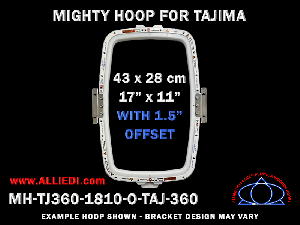 Tajima 17 x 11 inch (43 x 28 cm) Vertical Rectangular Magnetic Mighty Hoop with 1.5 inch Offset for 360 mm Sew Field / Arm Spacing