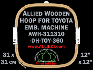 31.1 x 31.0 cm (12.2 x 12.2 inch) Rectangular Allied Wooden Embroidery Hoop, Double Height - Toyota 360
