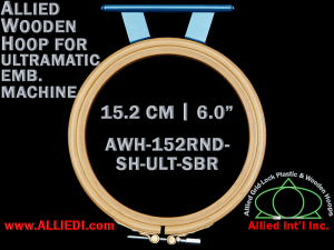 15.2 cm (6.0 inch) Round Allied Wooden Embroidery Hoop, Single Height - Ultramatic 123 mm Short Bar Type Flat Table