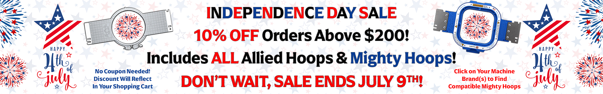 INDEPENDENCE DAY SALE - Take 10% OFF Orders Above $200! Includes ALL Allied Hoops and Mighty Hoops!